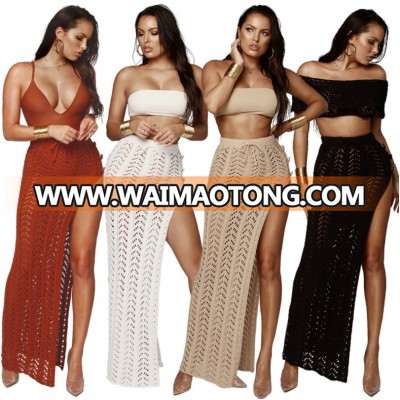 Women Sexy Hollow out high side slit Knitted beach dress